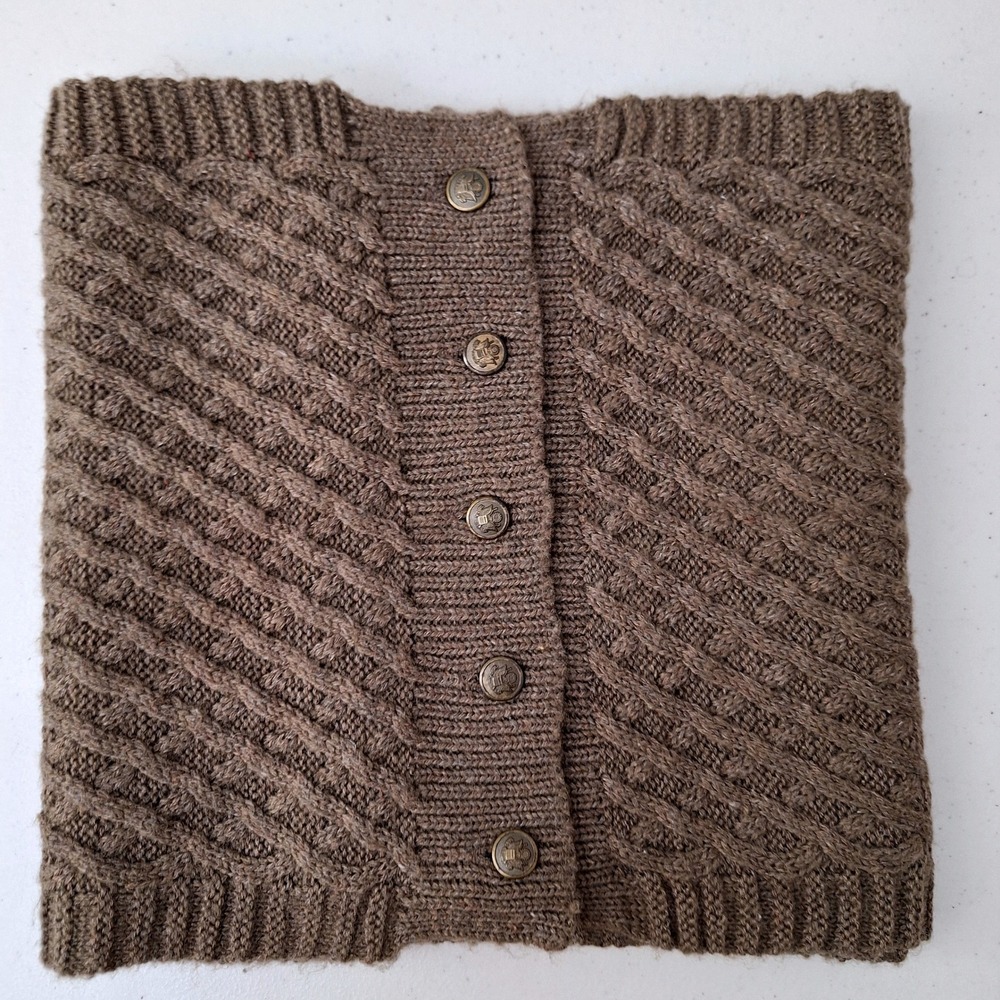 Vintage Brown Knit Infinity Scarf With Button Detail, One Size, Shawl Wrap